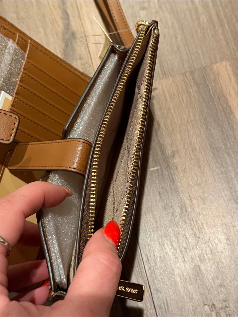 Michael Kors | Dark Brown MK Logo Wristlet with Gold Hardware